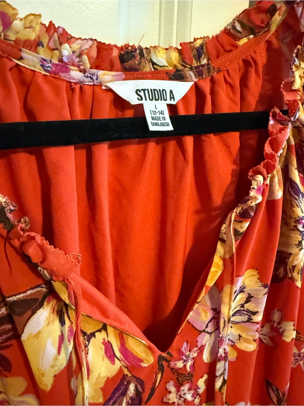 Studio B Orange Floral Peasant Dress - Picture 2 of 3